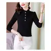 Camiseta térmica casual elegante de manga larga con bordado y costillas, ajustada, cálida, de otoño e invierno, transfronteriza del sudeste asiático