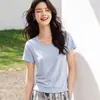 Algodão de Xinjiang/Modal/sedaMáscara facial sedosa Camiseta Proporção áurea Gola U manga curta top feminino