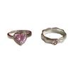 Anillo de Zirconia Rosa con Forma de Corazón Dulce y Fresco para Mujer, Estilo Coreano, Moderno y Elegante, Nuevo Anillo Abierto con Forma de Corazón para Dedo Índice, de Moda