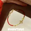 Pulseira Fio Vermelho Vajra Cravejada com Diamantes em Filigrana Tradicional, Nova Pulseira Vermelha Tecida à Mão com Contas Estilo Chinês para Amigos