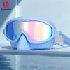 Gafas de natación para adultos de marco grande con protección nasal, anti-niebla de alta definición, protección UV, campo de visión amplio, tapones para los oídos integrados