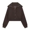 Comercio Electrónico Transfronterizo Estilo Nuevo Chaqueta con Cremallera y Solapa Grande para Mujer Color Sólido Hombro Caído Manga Larga Dobladillo Elástico Casual Temperamento Ropa de Abrigo