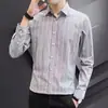 Camisa de Manga Larga de Otoño Moda Masculina Camisa Rayada Estilo Coreano Juvenil Ropa de Trabajo de Negocios de Gama Alta Top Casual