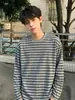 Camiseta Listrada Masculina Manga Longa Estilo Preguiçoso Outono/Inverno Gola Redonda Camada Base Retrô Versátil para o Trabalho Pulôver Tendência