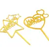 Tarjeta dorada acrílico Amor pastel de cumpleaños Inglés cinco puntas estrella enchufe cinco puntas estrella mesa de postres diseño suministros