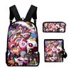 Nova Bolsa Transfronteiriça 3D Estrela Kabi Kirby Impressão a Cores Conjunto de Três Peças Mochila Escolar de Tecido Oxford para Homens e Mulheres