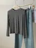 Camiseta de manga larga versátil y elegante de mezcla de lana Tencel para mujer, suave y ajustada, color liso, top de capa base