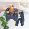 Conjunto de Moletom Casual com Capuz e Mangas Longas, Colete Jeans de Três Peças para Meninos, Novidade Primavera 2023, para Meninos e Bebês