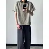 Camisa Polo Retro Americana de Espiga Manga Corta para Hombre Verano Bloque de Color Cuello de Solapa Camiseta Holgada de Media Manga