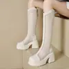 Botas largas de mujer 2025 verano malla fina hueca transpirables botas largas de una sola pieza para mujeres petite con tacones altos gruesos