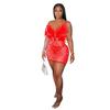 C6669 transfronterizo AliExpress Amazon moda europea y americana para mujer vestido de falda de plumas de malla de color sólido con pedrería
