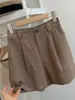 Muy recomendado~ Pantalones cortos de algodón y lino color caramelo, estilo coreano 2026, de cintura alta, adelgazantes, abotonados