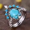 Anel de Joia Transfronteiriça Sanjie Estilo Étnico de Alto Nível Original Anel Turquesa Retrô Anel Fashion Incrustado