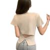 Camiseta de Manga Corta Estilo Americano, que Muestra la Cintura, Hombro Normal para Mujer, Tendencia de Verano con Diseño de Espalda Abierta, Crop Top Ajustado para Chicas Calientes