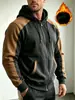 Sudadera con capucha y cremallera de bloques de color para hombre, talla europea, chaqueta cálida de invierno con forro polar grueso para comercio transfronterizo