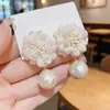 Nuevos Pendientes Colgantes de Flor de Perla para Mujer Verano 2025, Pequeños Frescos Literarios Elegantes, Pendientes y Aretes de Tela de Alta Gama