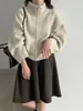 Suéter de punto de estilo coreano LUXI de corte holgado con cuello alto para mujer, otoño 2026, suéter chaqueta versátil de lana para commuting ss1114