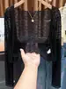 Cárdigan corto de encaje de ganchillo tridimensional para mujer, chal de verano calado de manga larga combinado con un vestido camisola, prenda exterior ligera