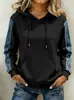2026 Nueva Sudadera con Capucha Patchwork Transfronteriza de Amazon, Suéter de Manga Larga Holgado, Top con Bolsillo para Mujer, Chaqueta Casual