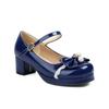 2024 Primavera e Outono novos sapatos femininos de camada única frisados com salto grosso doce couro patente Norita laço sapatos femininos de camada única