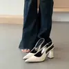 ¡En stock, se envía al instante! Zapatos Elegantes de Tacón Alto de Cuero Genuino Color Blanco Crudo para Mujer, Tacón Grueso, Punta Fina, Sandalias de Talón Abierto, Planos Versátiles de Moda