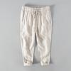 8210 pantalones de lino holgados para jóvenes con cintura elástica, combinables, transpirables, rectos, con cordón, color liso, pantalones casuales para hombre