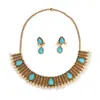 Comercio exterior popular europeo y americano personalizado pendientes de patrón corto retro turquesa venta directa de fábrica collar exagerado venta al por mayor