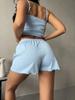 Pijama Feminino Conjunto de Duas Peças para Usar em Casa na Primavera e Verão Cor Sólida Simples Respirável Solto Shorts de Alça Terno Transfronteiriço Europeu e Americano