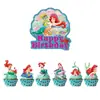 Decoraciones para Pasteles de Cumpleaños Transfronterizas Suministros de Decoración para Fiestas de Cumpleaños de Niñas Princesas Sirenas