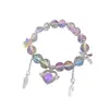 Pulsera de cristal de color degradado de 10 mm para mujer, accesorio dulce y versátil para estudiantes, alas de corazón, pulsera de cristal de flor de cinco pétalos