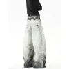Jeans con Estampado de Diseño Tie-Dye Salpicaduras de Tinta Lavado Retro Americano para Hombre Otoño Streetwear Holgados de Pierna Ancha Pantalones Largos