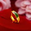 Anillo de pareja chapado en oro y cobre, nuevo anillo de moda con esmeralda negra para hombre y mujer, anillo de oro abierto personalizado, joyería