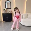 Conjunto para Meninas Primavera Outono Novo Estilo Formato de Coração Cordão Coração de Amor Manga Longa Calças Flare Novo Estilo Doce Conjunto de Duas Peças