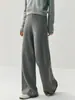 Calça Casual de Tricô de Caxemira Nova para Outono e Inverno Feminina, Cor Sólida, Caimento Solto, Simples e Versátil, Calça Longa de Perna Larga com Costura Central