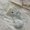 Calcetines Cortos Bordados de Dibujos Animados Infantiles para Mujer, Calcetines Rayados de Dibujos Animados Lindos Estilo Japonés con Lazo y Borde de Burbujas Calcetines Cortos para Mujer