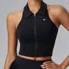 Cuello Solapa Cremallera Antishock Integrado Chaleco de Yoga Anticaída Ropa de Tenis Verano Fitness Sujetador Deportivo Sin Mangas