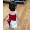 Camisola Estilo Coreano para Niñas, Nuevo Estilo de Verano para Bebés, Top Elegante sin Mangas y Espalda Descubierta con Cuello Halter y Camiseta con Lazo