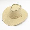 Chapéu de Palha Masculino de Verão para Pesca ao Ar Livre Aba Reta Sombreamento Protetor Solar Praia Litoral Chapéu Cowboy Ocidental Chapéu de Sol