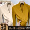Camiseta térmica de terciopelo alemán para otoño e invierno, de manga larga, para mujer, nueva, gruesa con forro polar, corte ajustado, moda occidental, top con cuello en V