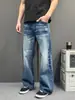 Estilo Retro Americano Lujo Ligero Jeans de Mezclilla Lavada Azul para Hombre Rectos Ajustados Pantalones Largos Ligeramente Acampanados Pantalones Largos de Vaca Azules para Hombre