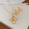 Conjunto de Brincos e Colar de Flor de Zircônia com Agulha de Prata Galvanizada a Ouro Real 18K, Joias de Estilo Metálico Europeu e Americano de Luxo Leve de Alta Qualidade