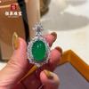 Colar com Pingente Cabochão de Calcedônia Branco Gelo Cabochão Grande de Calcedônia Verde Tipo Gelo Corrente de Clavícula Banhada a Prata com Inlay Pingente