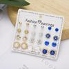 Venta directa de fábrica comercio exterior caliente 12 pares de perlas de imitación diamantes de imitación bola dorada conjunto de pendientes de tarjeta para mujer venta al por mayor
