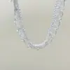 Collar de Cristal con Perlas Frío y Elegante Estilo Francés, Cadena para Clavícula Trenzada de Encaje Multicapa Accesorio Gargantilla