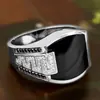 Sanjie Transfronterizo Más Vendido Joyería Tótem Masónico Dorado Cara Ancha Diamante Negro Anillo para Hombre Nuevo Popular Europeo y Americano