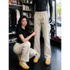 Calça comprida masculina da moda, estilo japonês, com perna inclinada e levemente alargada, perfeita para outono e inverno, com uma estética high-street americana que faz você parecer mais alto e magro, uma calça longa fashion e casual