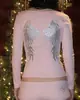 Top Corto Rosa de Moda y Sexy con Estampado de Alas de Ángel, Cuello Redondo Amplio y Mangas Largas para Mujer