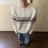 Suéter Tejido Retro Jacquard Fair Isle con Cuello Henley Otoño 2026 para Hombres y Mujeres Alta Vibra Intelectual Holgado Informal Casual