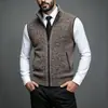 Cardigan Masculino Outono Inverno Colete Tricô Engrossado Mais Veludo Gola Alta Capa Sem Mangas Suéter Colete Jaqueta