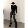Jeans Lavado Cinza Retro Americano Desgastado Micro Flare para Homens, Designer Solto de Perna Reta, Calça Longa Versátil Streetwear para Casal